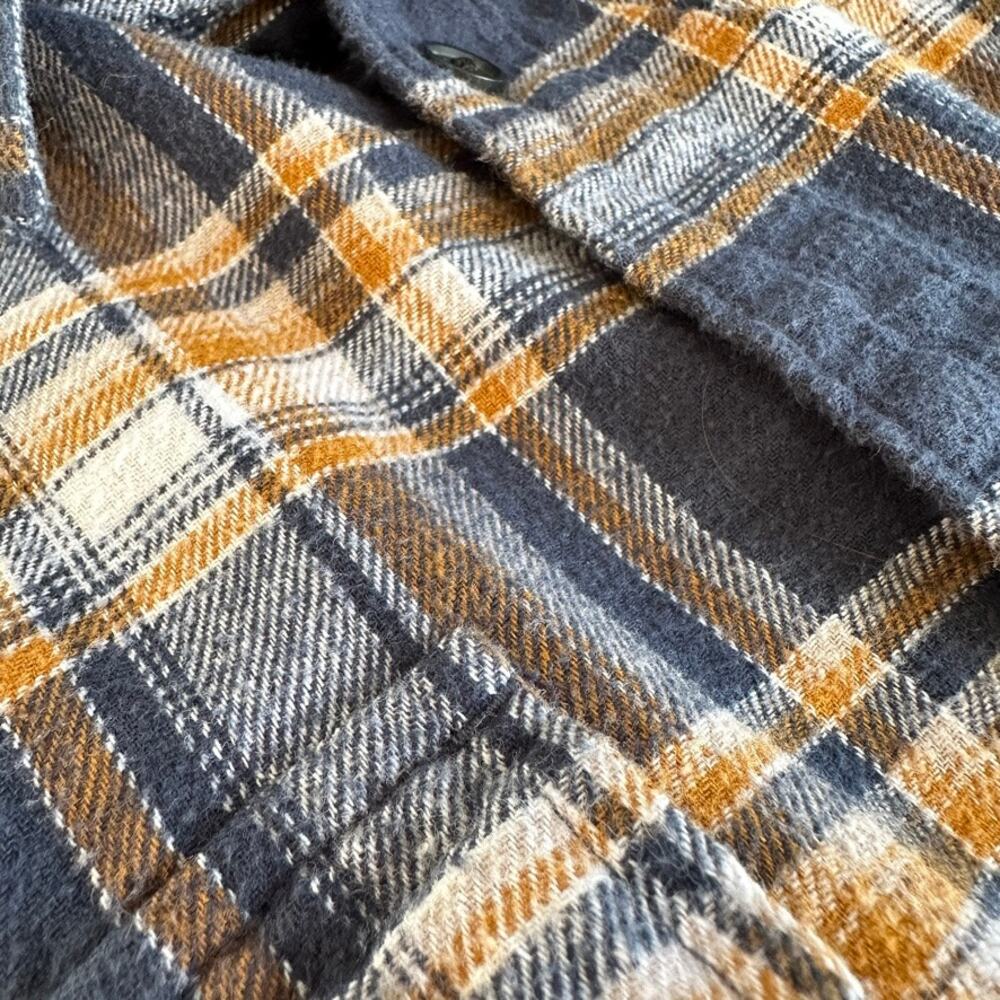 Lucky Brand Mens Large Classic Fit Plaid Flannel Shirt Blue Brown Button Up - Picture 9 of 13